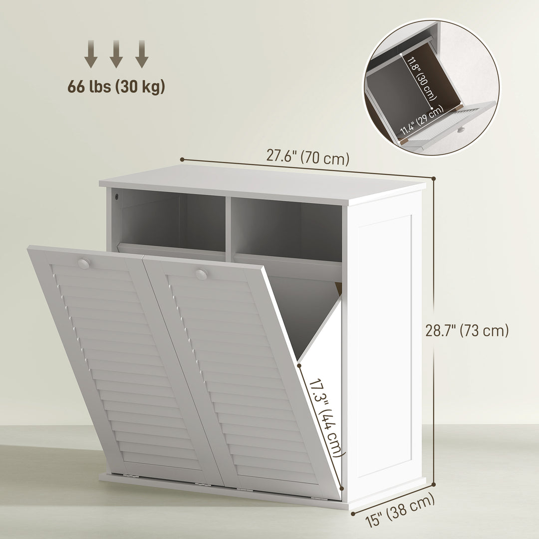 HOMCOM Tilt Out Laundry Cabinet, Laundry Basket Cabinet with 2 Baskets and 2 Louvered Doors, White