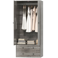 HOMCOM Modern Wardrobe Closet Armoire with 2 Drawers and Hanging Rod, Clothes Storage Organizer for Bedroom, Grey