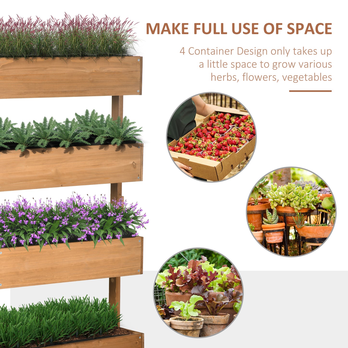 Outsunny 4-Tier Raised Garden Bed, Vertical Elevated Planter Rack with Non-woven Fabric, Wooden Raised Planter Boxes for Indoor and Outdoor