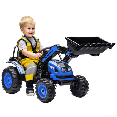 Aosom Kids Tractor 6V Battery Powered Digger Ride On Excavator Music Headlight Moving Forward Backward Blue