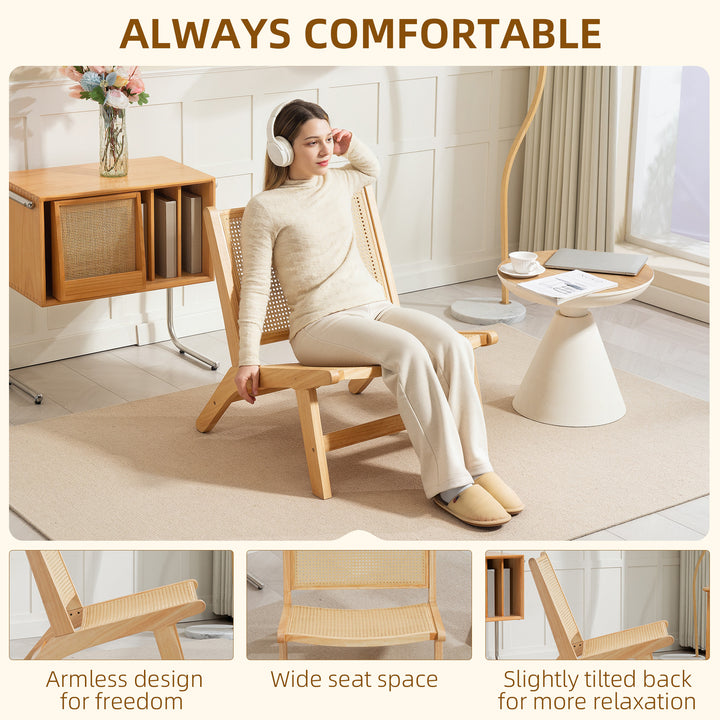 HOMCOM Rattan Accent Chair, Mid-Century Leisure Chair with Rubber Wood Frame, for Bedroom Living Room, Natural