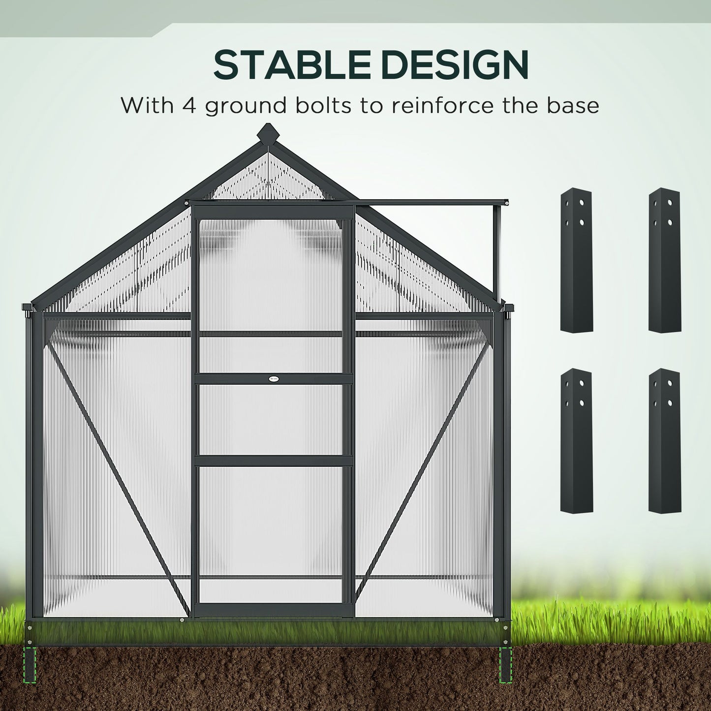 Outsunny 6.2' x 6.3' x 6.6' Clear Polycarbonate Greenhouse, Large Walk-In Green House Garden, Plants Grow, Galvanized Sheet  Frame w/ Slide Door