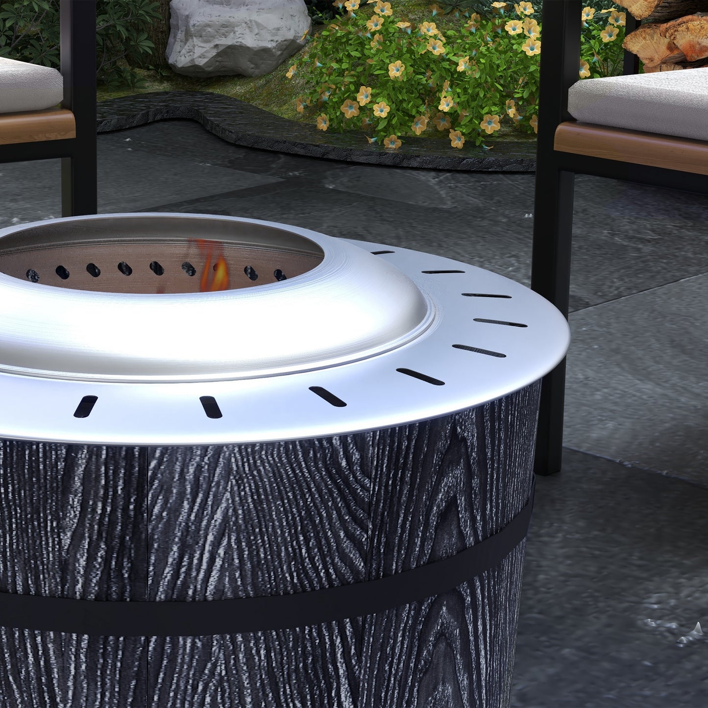 Outsunny Smokeless Fire Pit, Portable Camping Bonfire Stove with Mat for Backyard Patio Picnic, Magnesium Oxide, Black