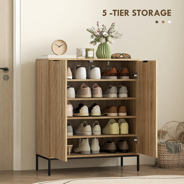 HOMCOM Shoe Storage Cabinet for 15 Pairs, Freestanding Shoe Cabinet with Doors and Adjustable Shelves for Hallway, Oak