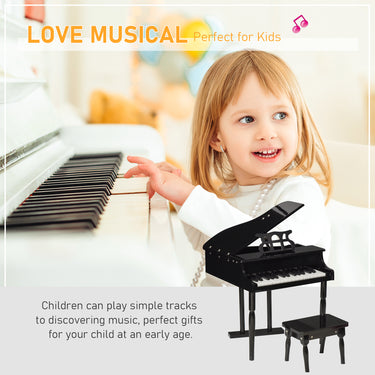 HOMCOM Modern Kids Piano, 30 Keys, Set of 2, Mini Toy for Child, Grand Piano with Music Stand and Bench, Ideal Gift, Black