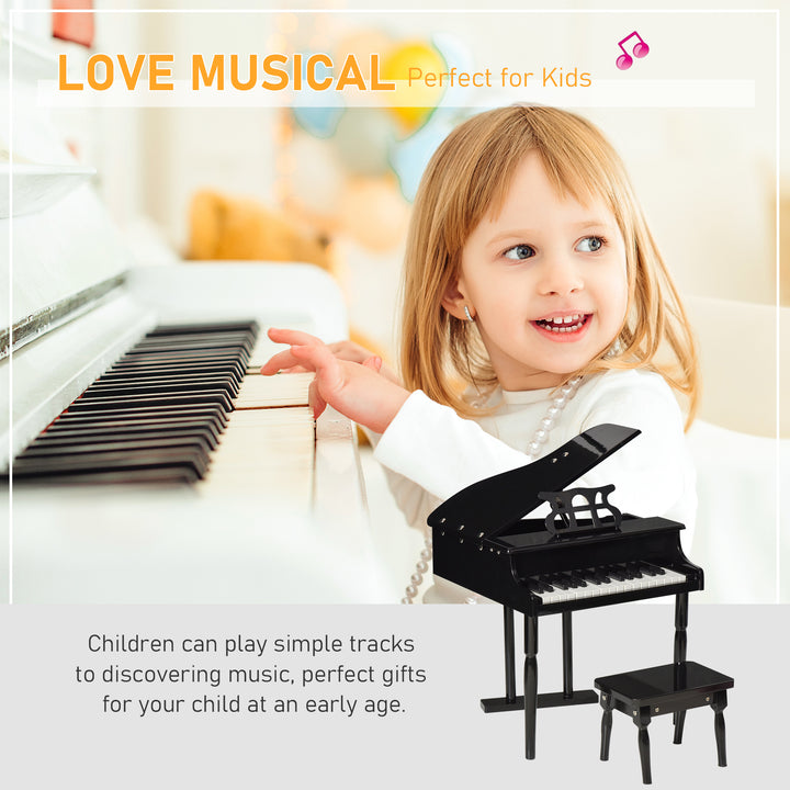 HOMCOM Modern Kids Piano, 30 Keys, Set of 2, Mini Toy for Child, Grand Piano with Music Stand and Bench, Ideal Gift, Black