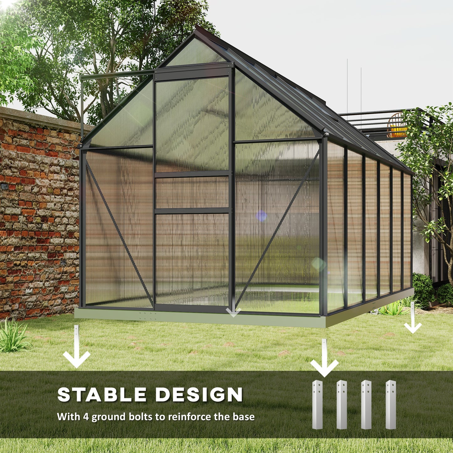 Outsunny 6' x 12' x 6.5' Walk-in Greenhouse, Polycarbonate Greenhouse with Adjustable Roof Vent, Base, Sliding Door, Clear