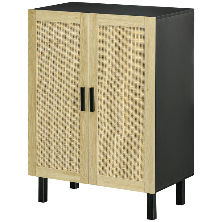 HOMCOM Boho Sideboard, Buffet Cabinet with Storage, Accent Cabinet with 2 Rattan Doors and Adjustable Shelves, Black
