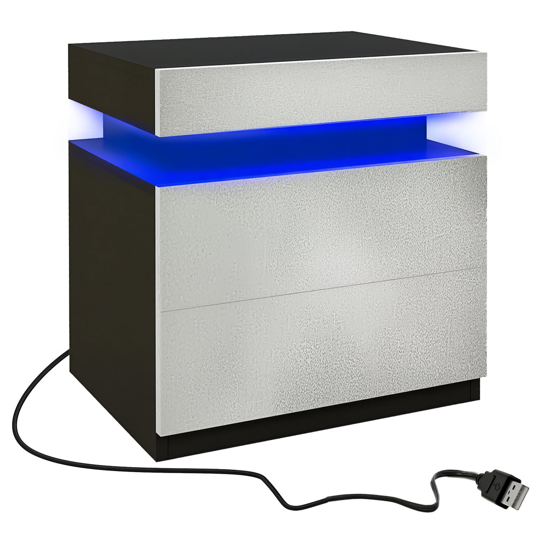 HOMCOM Nightstand, Bedside Table with LED Lights and 2 Drawers for Bedroom, Living Room, White