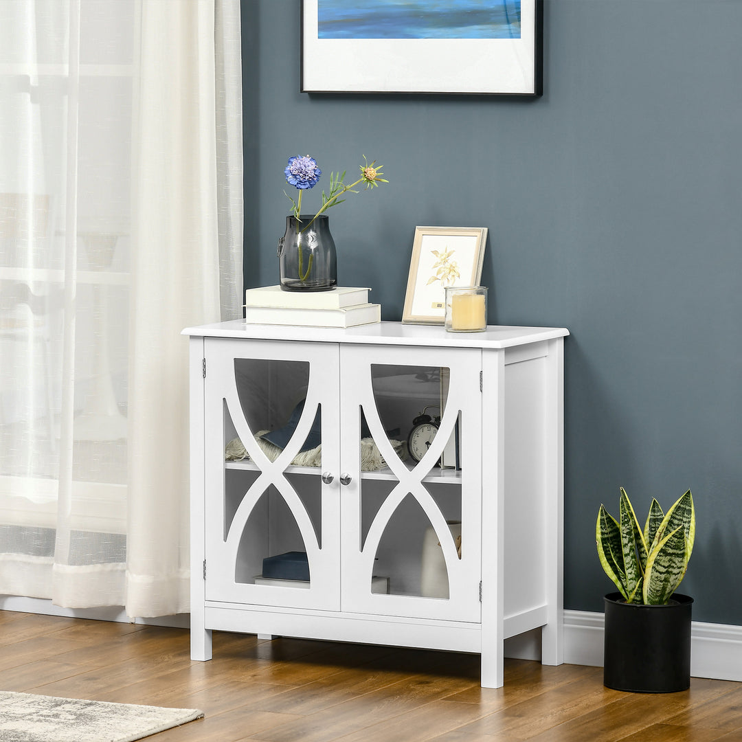 HOMCOM Kitchen Sideboard, Glass Door Buffet Cabinet, Bathroom Storage Cabinet with Adjustable Storage Shelf for Dining Room, Living Room, White