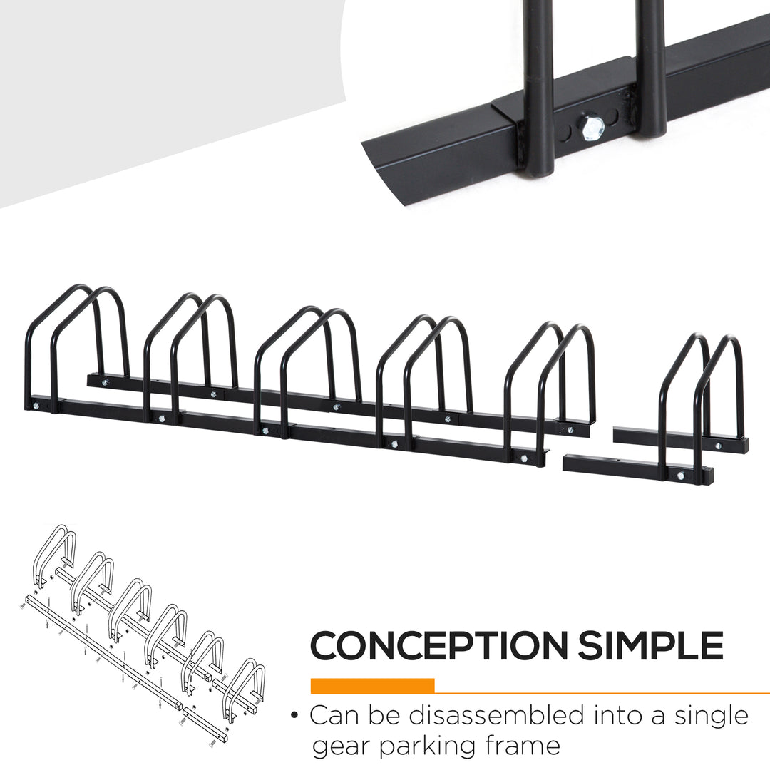 HOMCOM 6-Bike Bicycle Floor Parking Rack Cycling Storage Stand Ground Mount Garage Organizer for Indoor and Outdoor Use Black