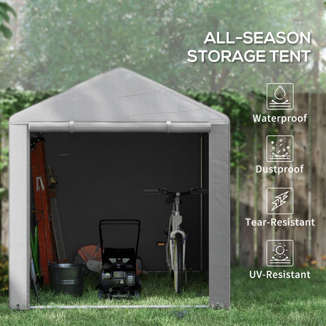 Outsunny Portable Bicycle Shed with Galvanised Steel Frame and Large Door, Waterproof Outdoor Shed for Garden Tools, Dark Grey