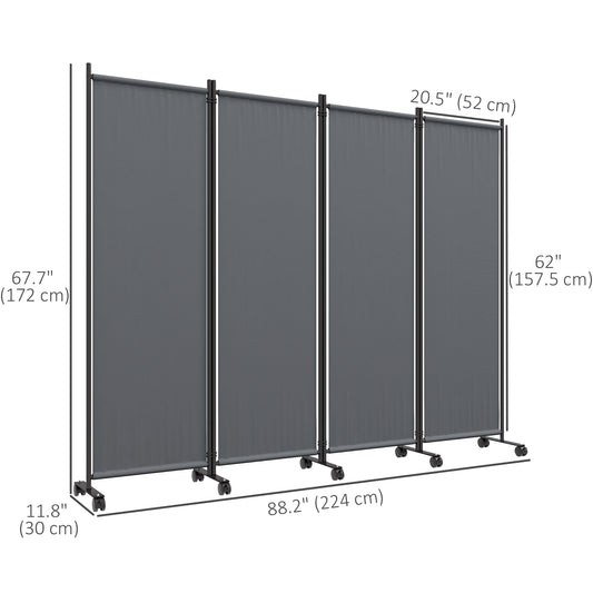 Outsunny Folding Room Divider with Castor Wheels, Rolling Privacy Screen for Patio Backyard Pool Hot Tub, 5.6ft Tall