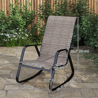 Outsunny Set of 2 Patio Rocking Chairs, Outdoor Rocking Chairs with High Backrest, Armrests for Backyard, Garden, Light Brown
