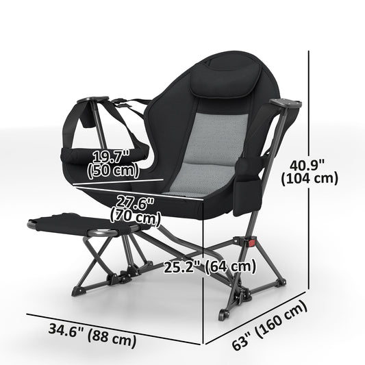 Outsunny Hammock Camping Chair Set of 2, Adjustable Back Folding Swinging Hammock Chair with Cup Holder and Padded Seat