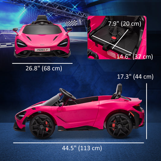 Qaba McLaren 765LT Licensed 12V Kids Electric Car w/ Scissor Doors, Transport Wheels, Remote, Slow Start, Music Horn Pink