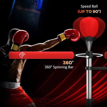 Soozier 4-in-1 Free Standing Punching Bag, Height Adjustable Boxing Bag with 2 Speed Balls, 360° Reflex Bar, Red