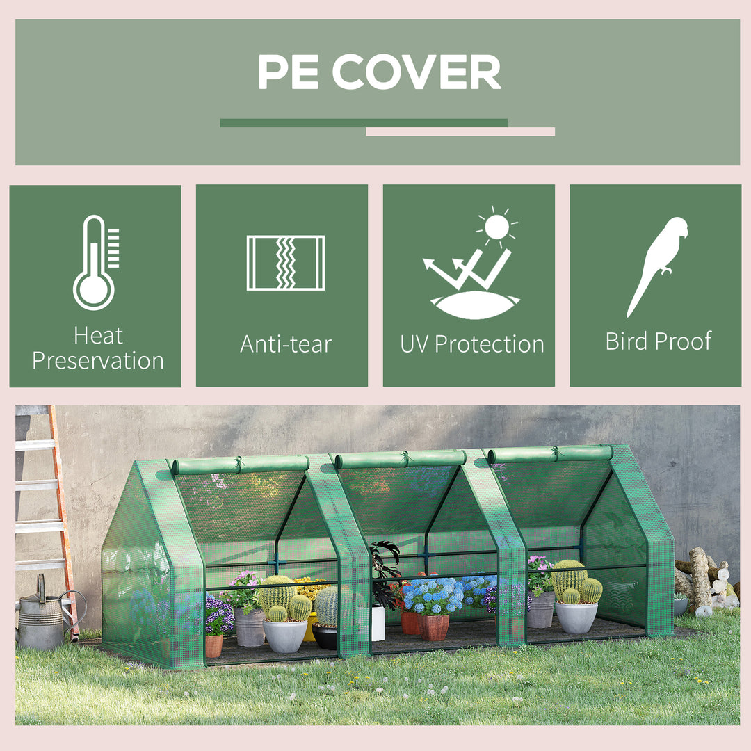 Outsunny 9' x 3' x 3' Portable Mini Greenhouse Tunnel Growing Tent Plants Flower Warm House w/ Zippered Roll-up Doors, PE Cover, Green
