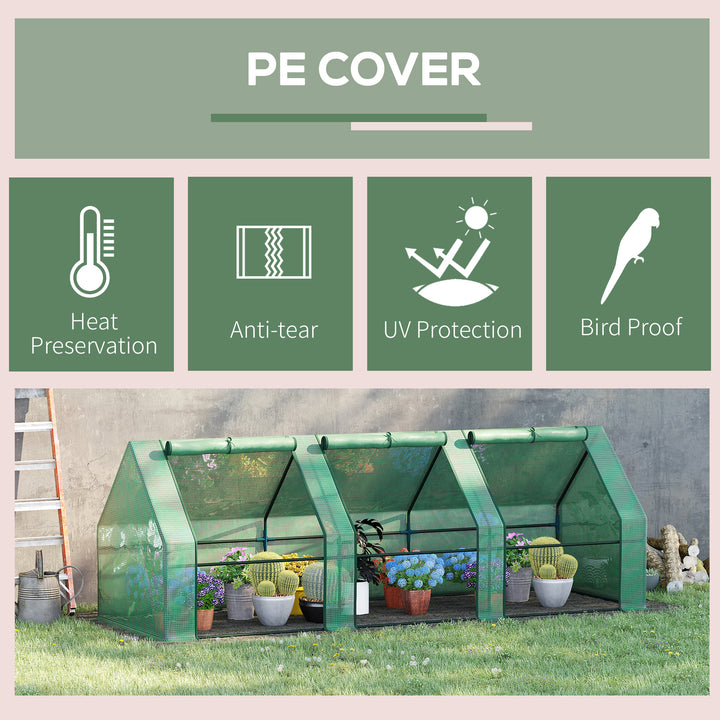 Outsunny 9' x 3' x 3' Portable Mini Greenhouse Tunnel Growing Tent Plants Flower Warm House w/ Zippered Roll-up Doors, PE Cover, Green