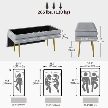 HOMCOM 39" Storage Ottoman, Velvet End of Bed Bench with Steel Legs, Foot Stool with Storage for Bedroom, Living Room