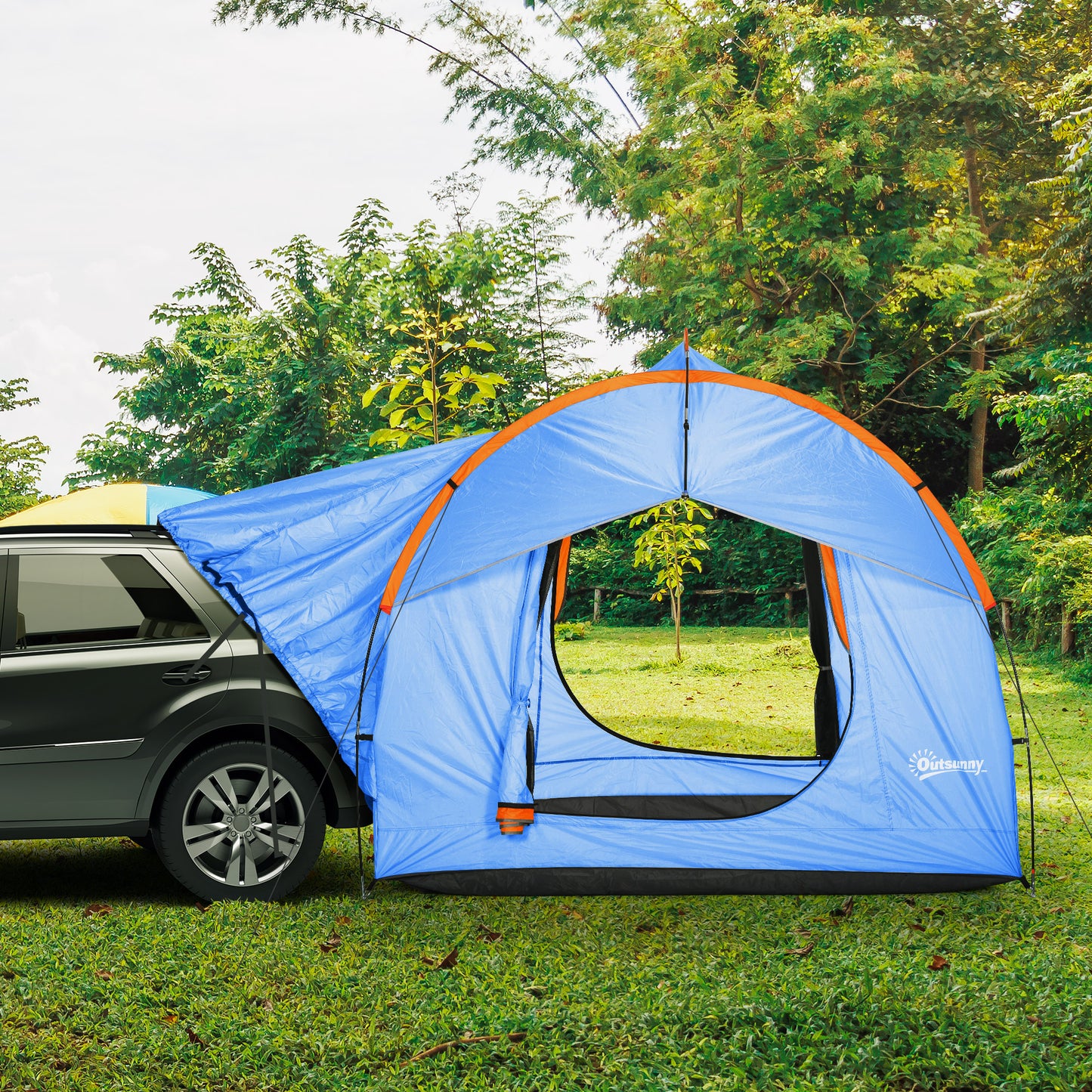 Outsunny 2000mm Waterproof SUV Tent, Car Tent with 3 Doors and Mesh Window, for 5-6 Person Camping Travel, Blue and Orange
