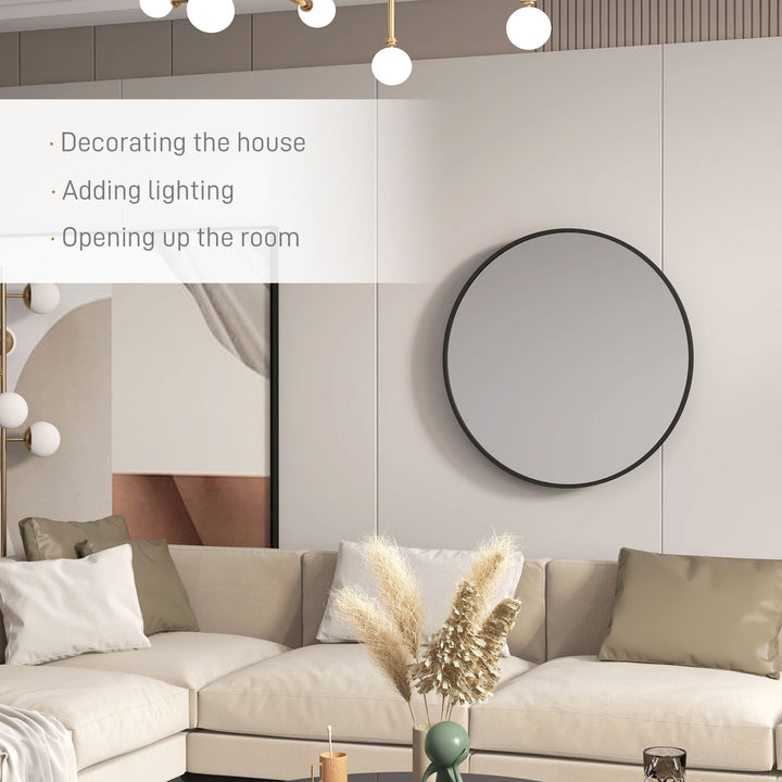 HOMCOM 36" Round Mirror, Bathroom Wall Mirror with Metal Frame, Decorative Vanity Mirror for Living Room, Bedroom, Black