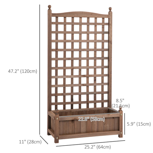 Outsunny Raised Garden Bed with Trellis, Wood Planter Box for Garden, Free Standing Flower Bed, 25.2" x 11" x 47.2" Brown