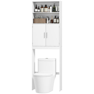 HOMCOM Over The Toilet Storage Cabinet, Freestanding 4-Tier Bathroom Organizer with Adjustable Shelf and 2 Doors, White