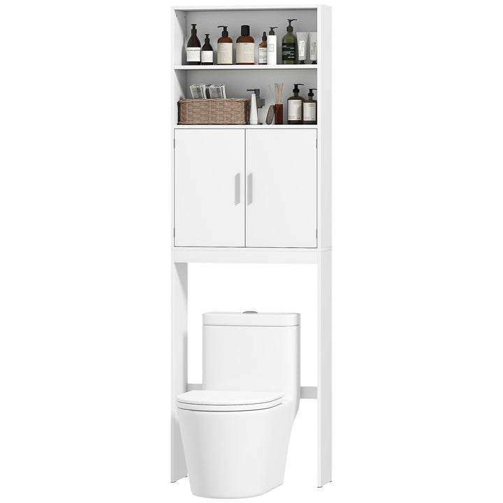 HOMCOM Over The Toilet Storage Cabinet, Freestanding 4-Tier Bathroom Organizer with Adjustable Shelf and 2 Doors, White