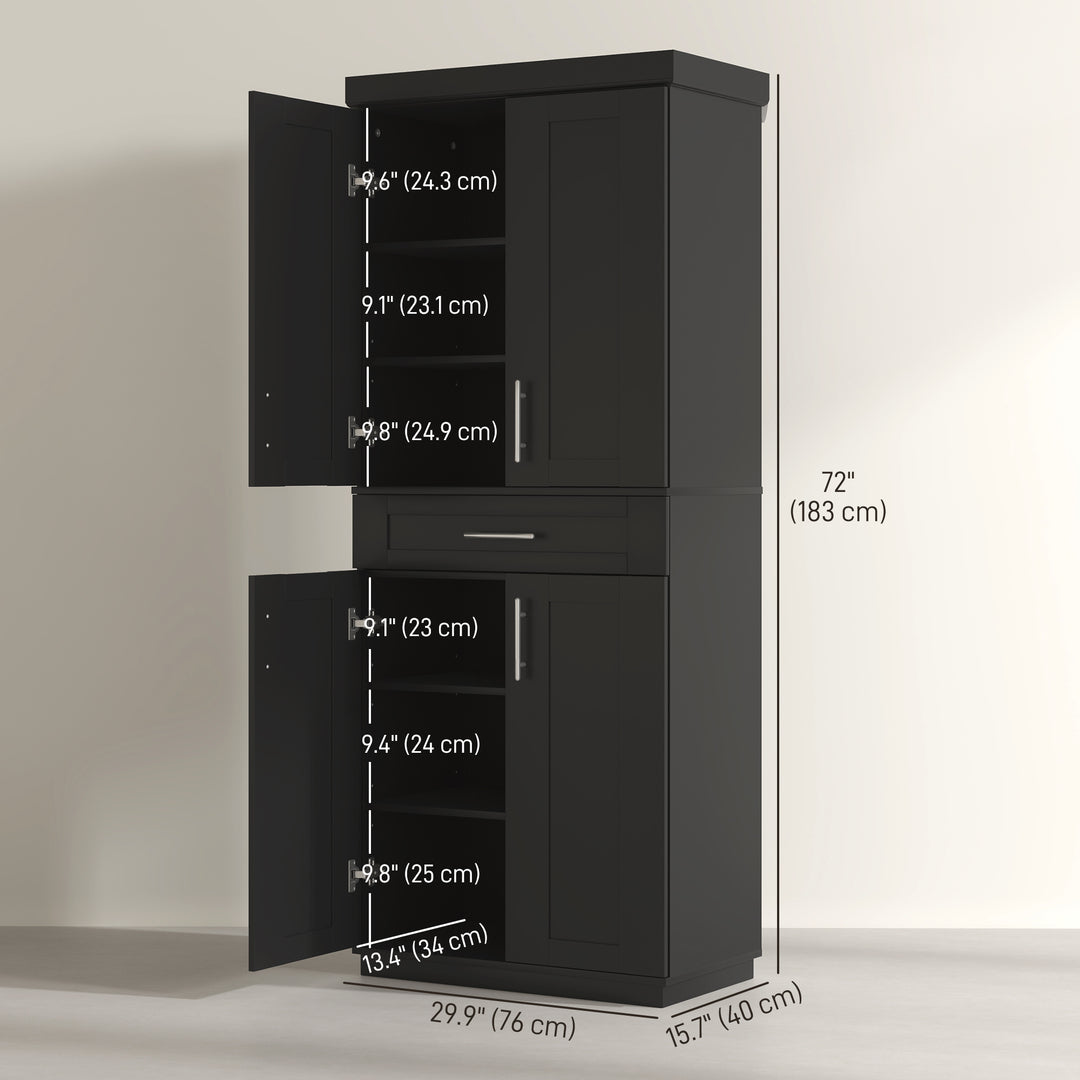 HOMCOM 72" Storage Cabinet, Freestanding Kitchen Pantry Cabinet with 4 Doors, Drawer and 3 Adjustable Shelves, White
