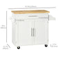 HOMCOM Kitchen Island with Storage, Rolling Cart Trolley with Rubberwood Top, Adjustable Shelf, Drawer, Spice Rack, White