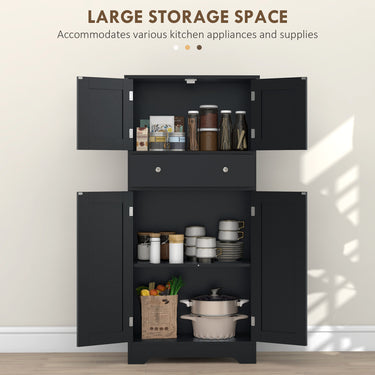 HOMCOM 50.5" Kitchen Storage Cabinet, Modern Kitchen Pantry Cabinet with 4 Doors, Drawer, Adjustable Shelf, Black