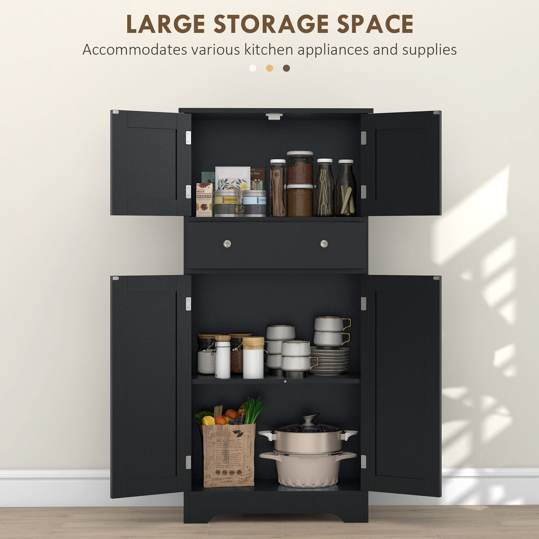 HOMCOM 50.5" Kitchen Storage Cabinet, Modern Kitchen Pantry Cabinet with 4 Doors, Drawer, Adjustable Shelf, Black
