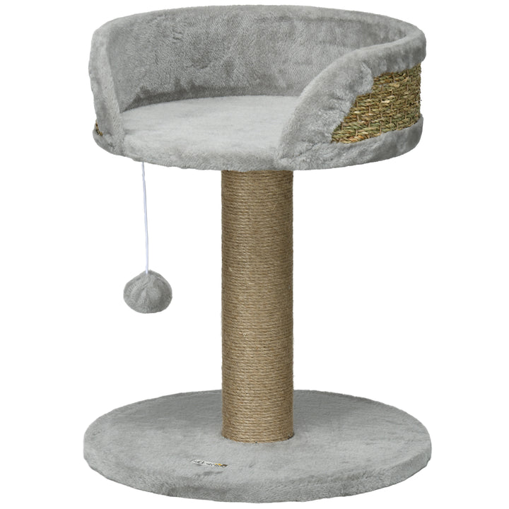 PawHut Cat Tree with Scratching Post, Toy Ball, Perch, Small Cat Tower for Indoor Cats - 16" x 16" x 19", Grey