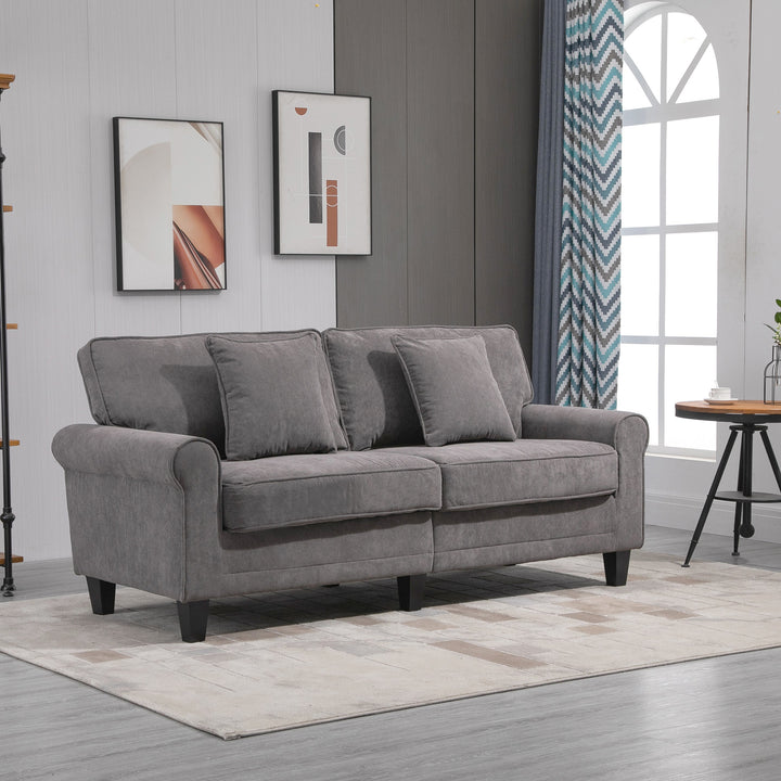 HOMCOM Modern 3 Seater Sofa, Corduroy Fabric 3 Seater Couch with Pine Wood Legs and Rolled Armrests for Living Room, Light Grey