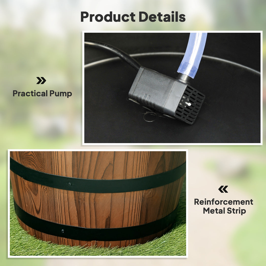 Outsunny Outdoor Waterfall Fountain, Garden Wood Barrel, Carbonized