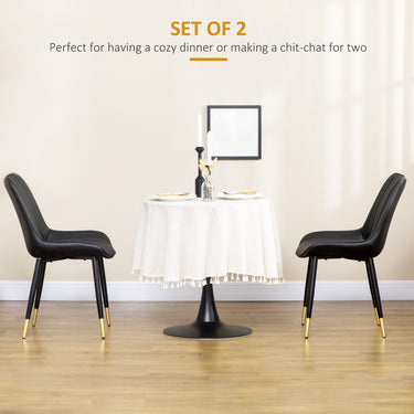 HOMCOM Dining Chairs Set of 2, Modern Kitchen Chair with PU Leather Upholstery and Steel Legs for Living Room, Bedroom, Black