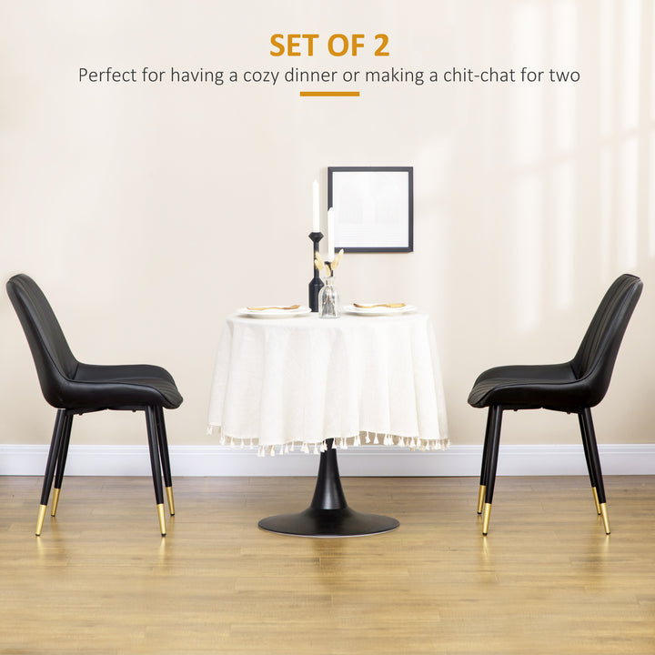 HOMCOM Dining Chairs Set of 2, Modern Kitchen Chair with PU Leather Upholstery and Steel Legs for Living Room, Bedroom, Black