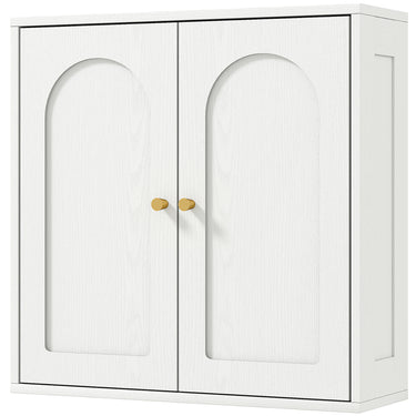 HOMCOM Medicine Cabinet, Modern Bathroom Wall Cabinet with 2 Arched Doors and Gold Handles, White Wood Grain