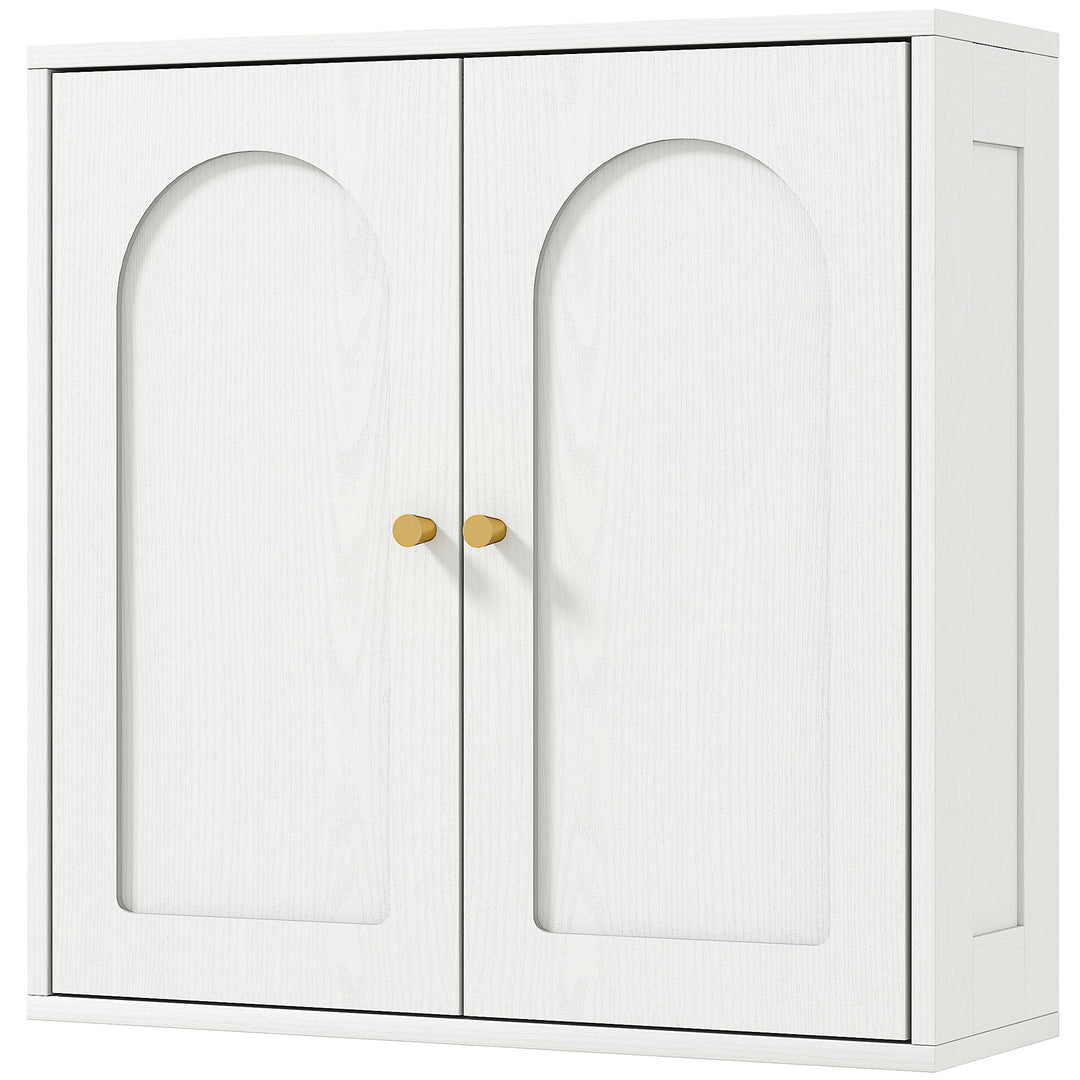 HOMCOM Medicine Cabinet, Modern Bathroom Wall Cabinet with 2 Arched Doors and Gold Handles, White Wood Grain