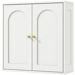 HOMCOM Medicine Cabinet, Modern Bathroom Wall Cabinet with 2 Arched Doors and Gold Handles, White Wood Grain