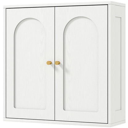 HOMCOM Medicine Cabinet, Modern Bathroom Wall Cabinet with 2 Arched Doors and Gold Handles, White Wood Grain