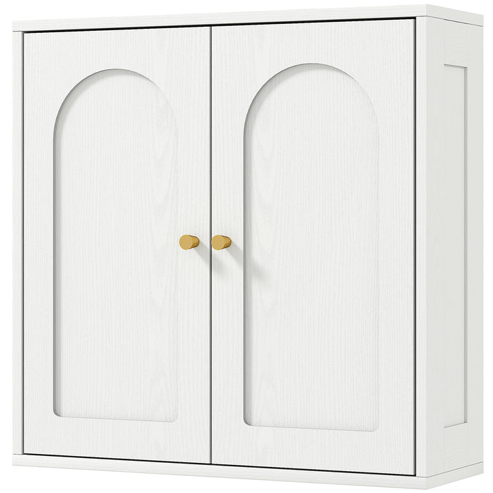 HOMCOM Medicine Cabinet, Modern Bathroom Wall Cabinet with 2 Arched Doors and Gold Handles, White Wood Grain