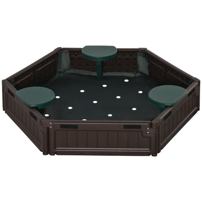 Outsunny DIY Kids Sandbox with Waterproof Oxford Cover, Sand Playset Station with Bottom Fabric Liner, for 3-12 Years Old, Outdoor Indoor Backyard, Brown