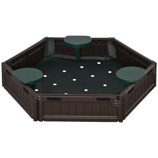 Outsunny DIY Kids Sandbox with Waterproof Oxford Cover, Sand Playset Station with Bottom Fabric Liner, for 3-12 Years Old, Outdoor Indoor Backyard, Brown