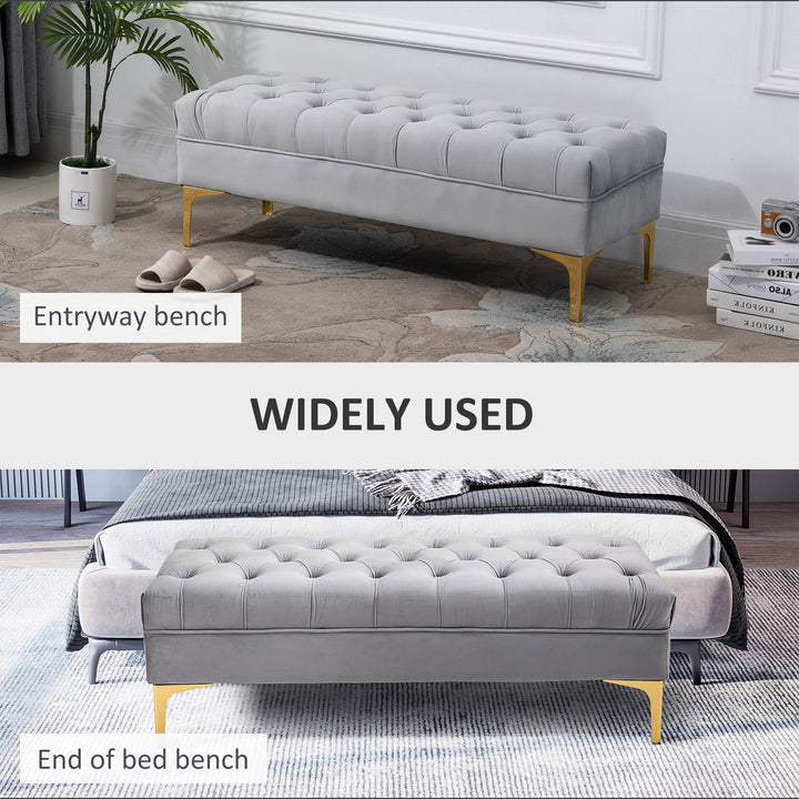HOMCOM End of Bed Bench, Upholstered Bench, Entryway Shoe Bench with Button Tufted for Living Room, Bedroom, Grey