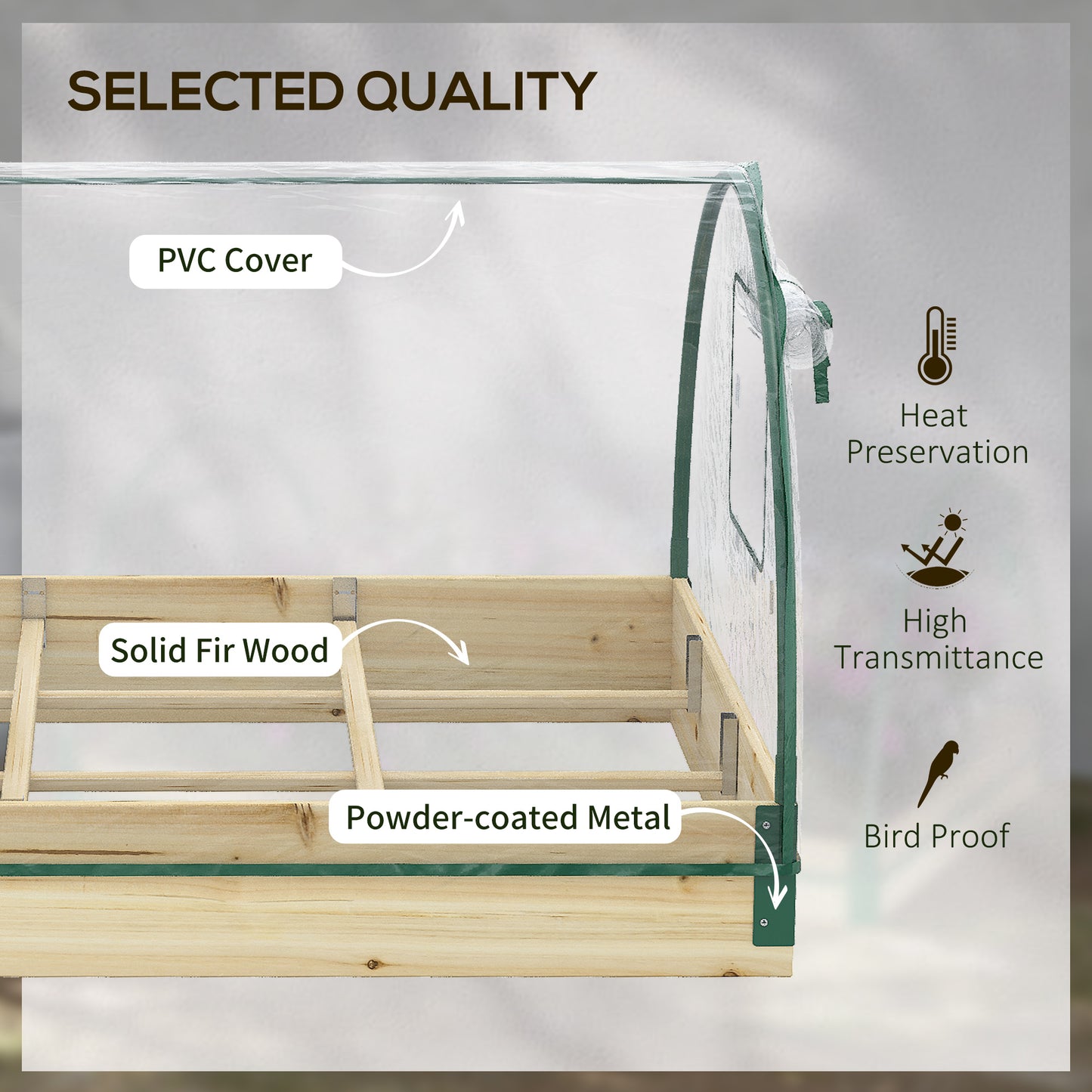 Outsunny 12 Pockets Raised Garden Bed with Greenhouse and Roll Up Windows for Vegetables, Flowers, 4' x 3' x 2', Natural Wood
