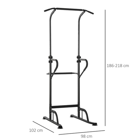 Soozier Power Tower Dip Station Pull Up Bar, Multi-Function Push Up Equipment with Adjustable Height for Home Gym Strength Training Workout Fitness, Black