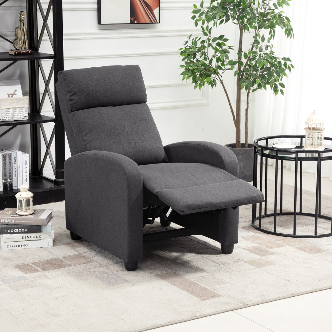 HOMCOM Fabric Recliner Chair Manual Home Theater Seating Single Reclining Sofa Chair with Padded Seat for Living Room, Dark Grey