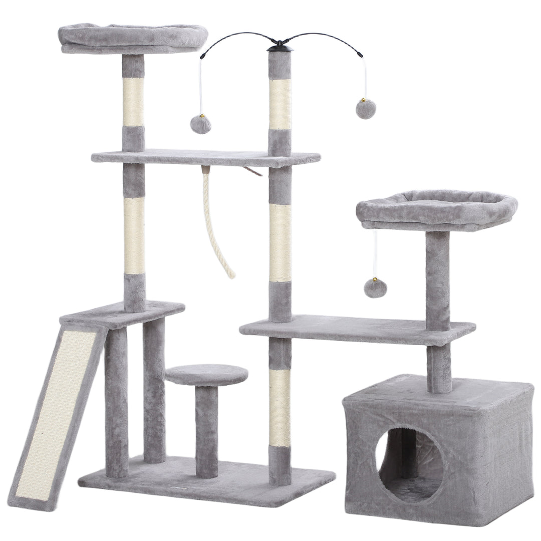 PawHut 53" Cat Tree, Cat Tower with Scratching Posts, Cat Condo, Beds, Platforms, Toy Balls for Indoor Cats, Dark Grey
